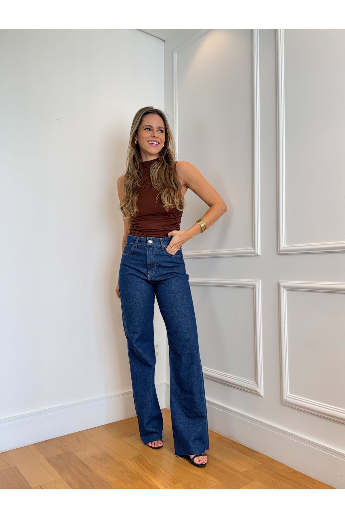 Calça Guta Wide Leg Cintura media - Jeans escuro