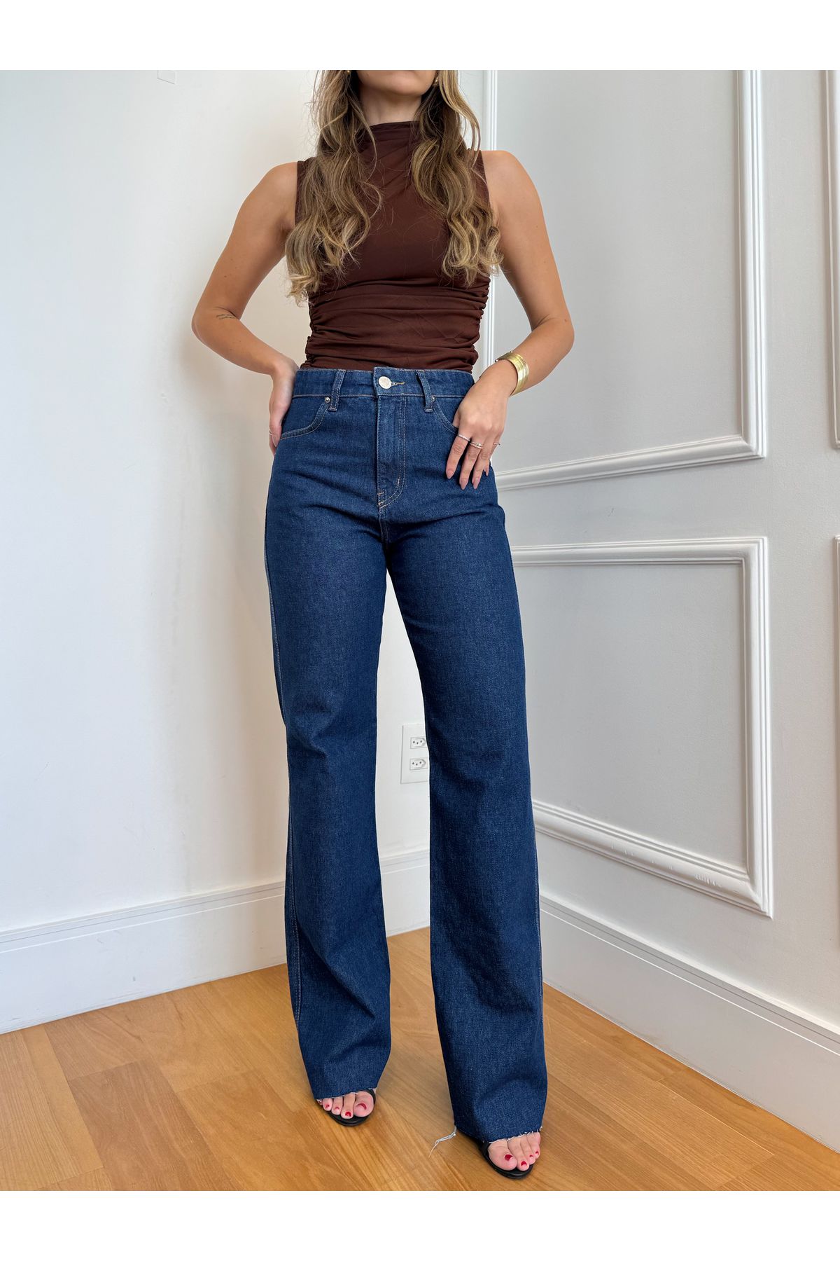 Calça Guta Wide Leg Cintura media - Jeans escuro