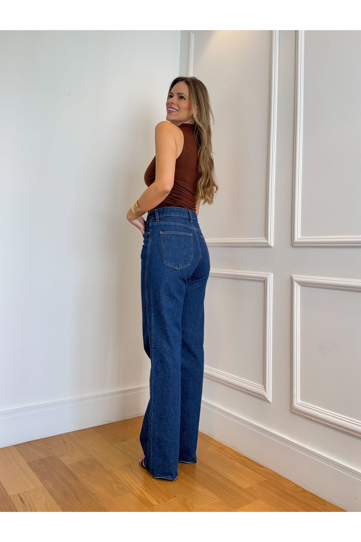 Calça Guta Wide Leg Cintura media - Jeans escuro