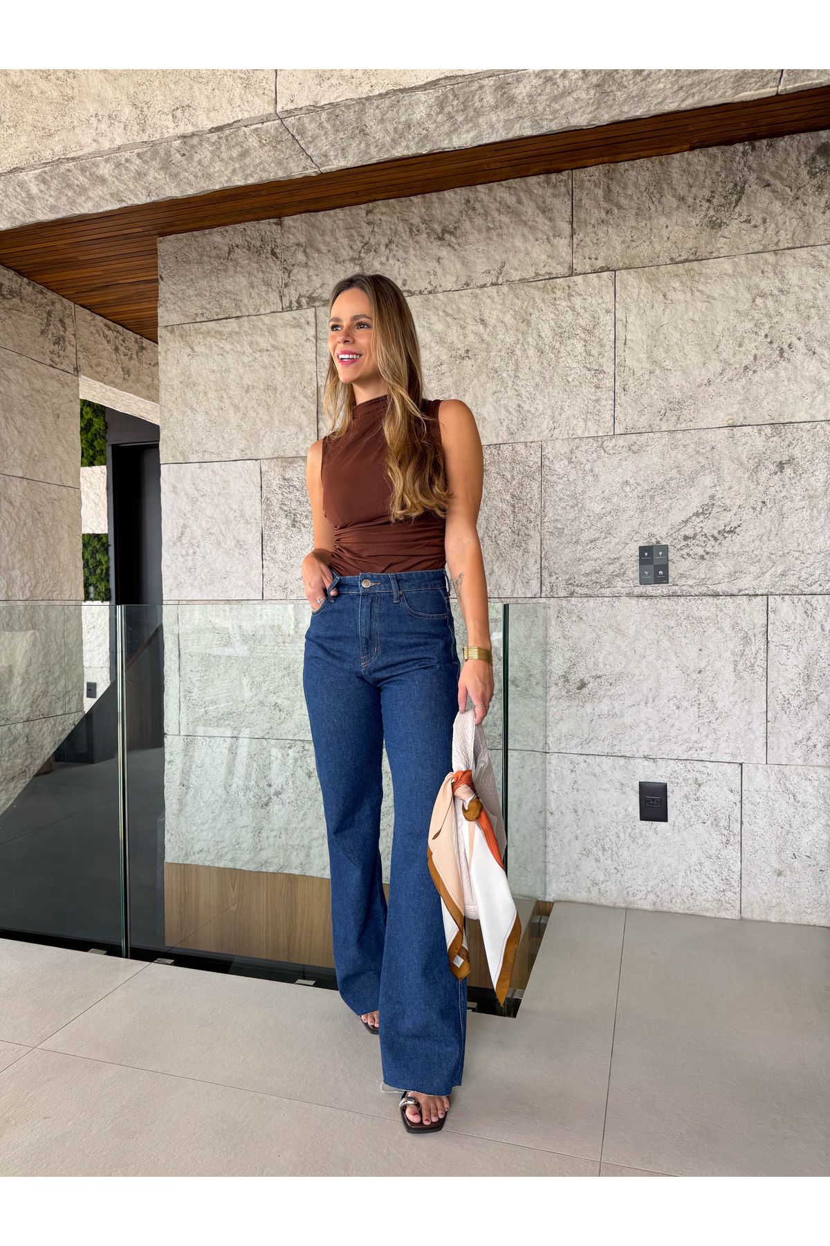 Calça Guta Wide Leg Cintura media - Jeans escuro