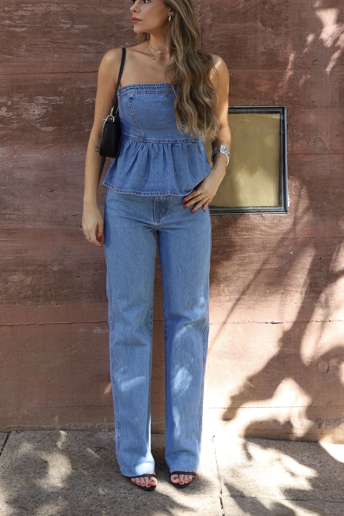 Calça Guta Wide Leg Cintura media - Jeans medio