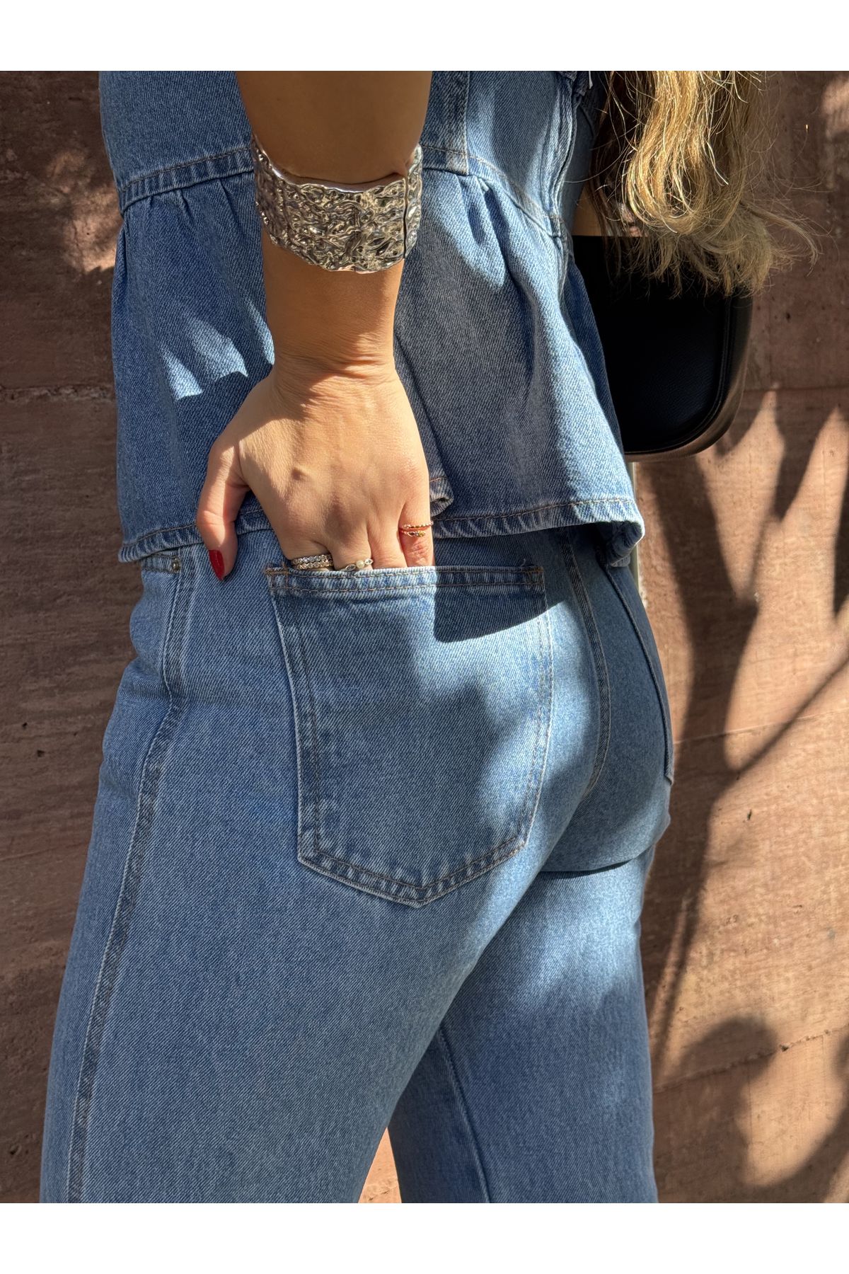 Calça Guta Wide Leg Cintura media - Jeans medio