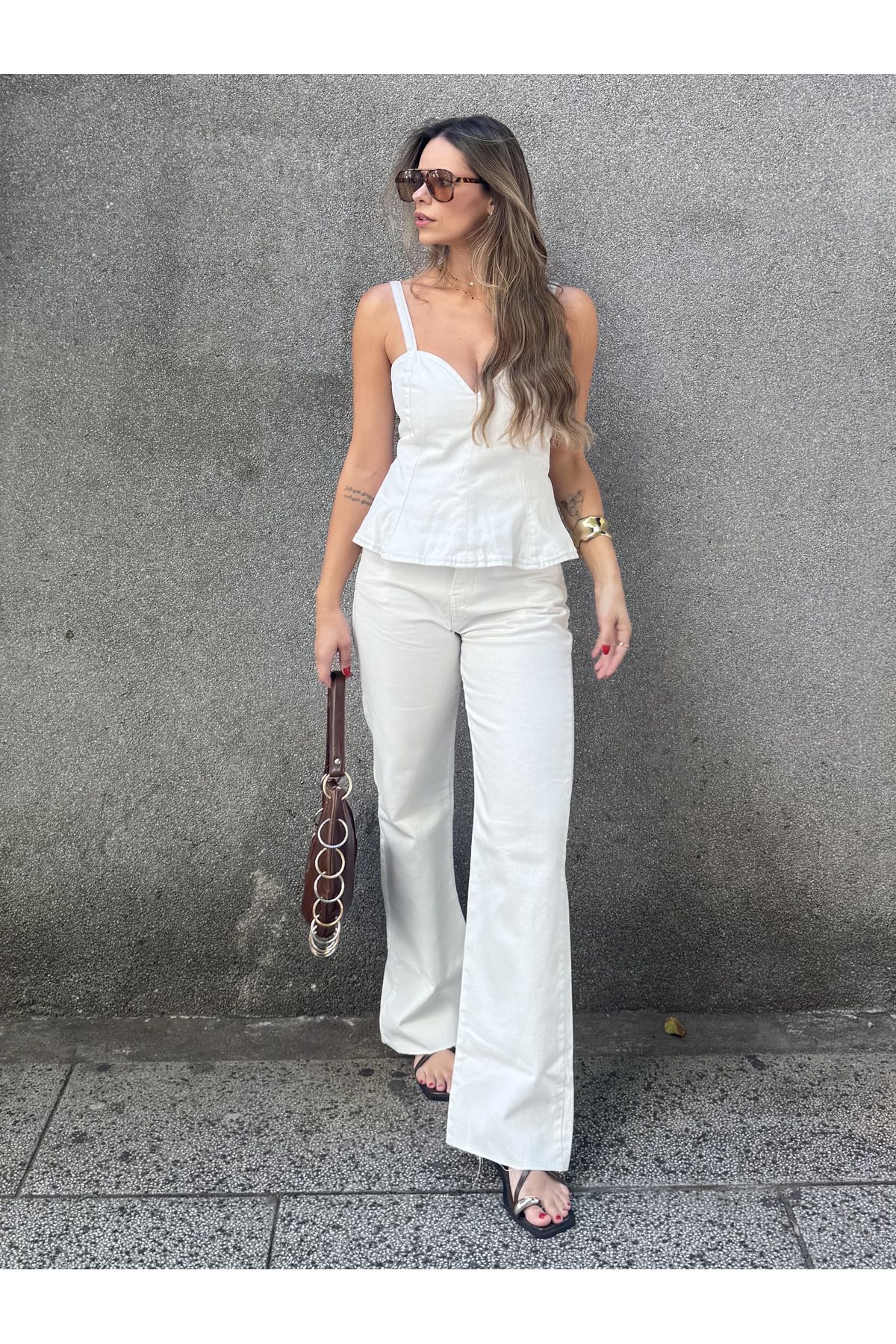 Calça Daiane Wide Leg - Jeans Off white