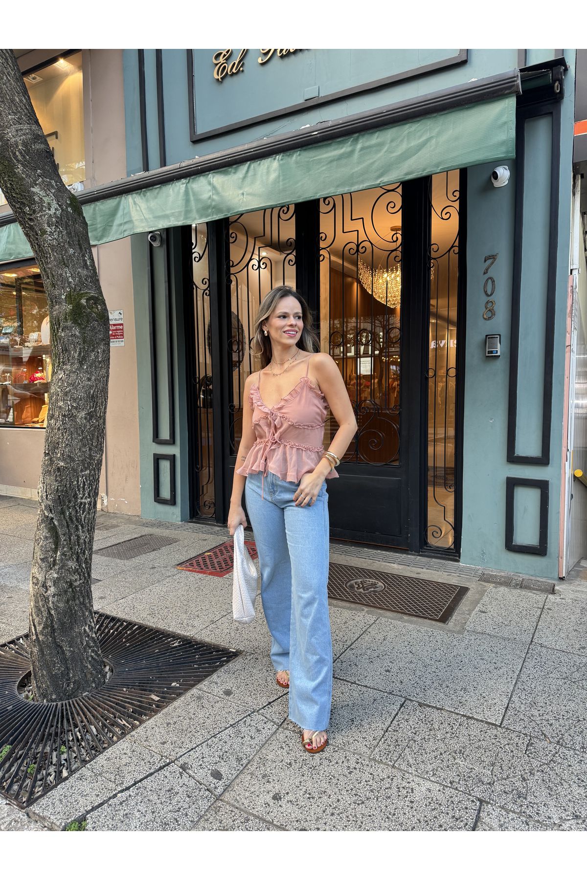 Blusa bata Stella com amarrações - Rose