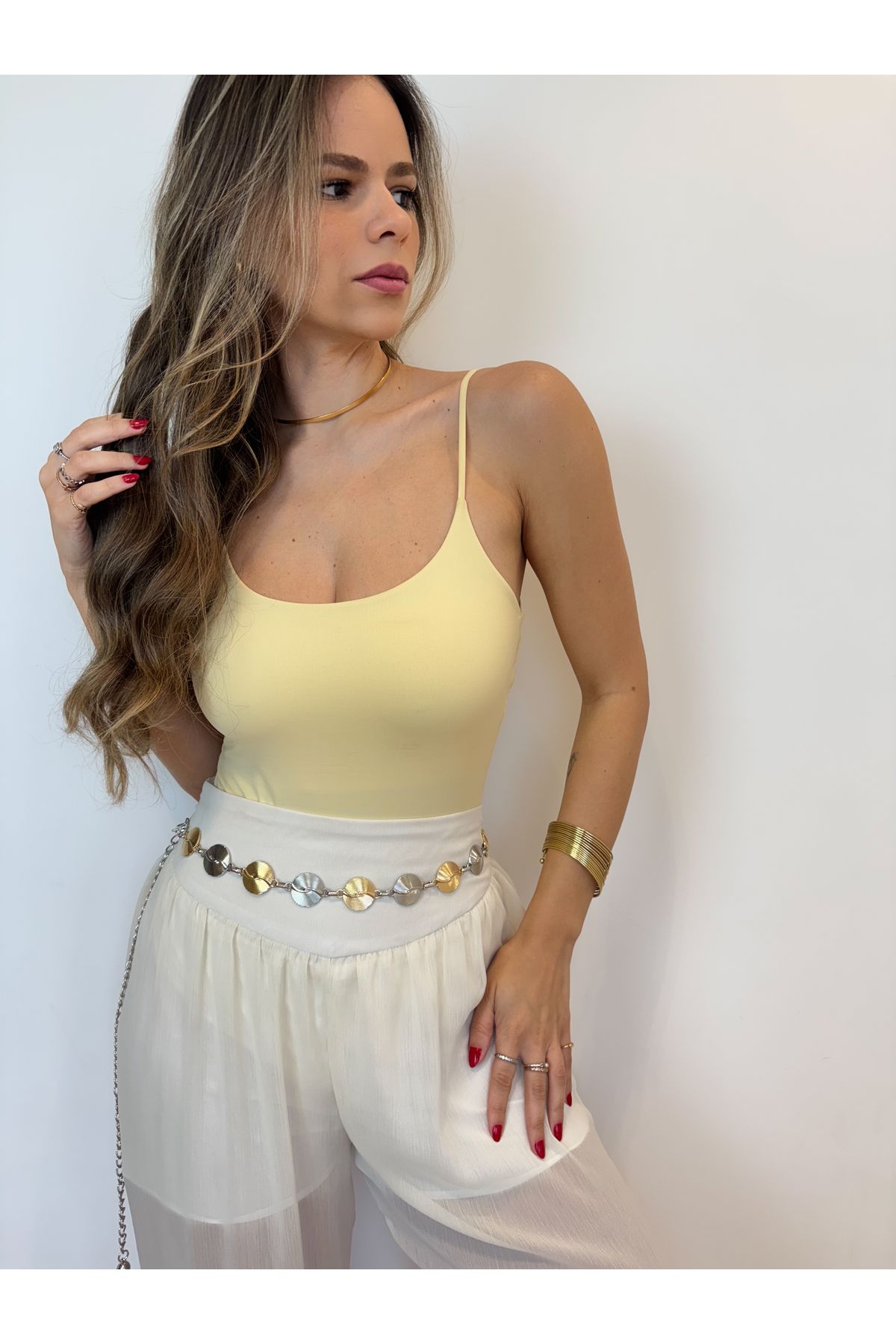 Body Lea alças finas - Amarelo