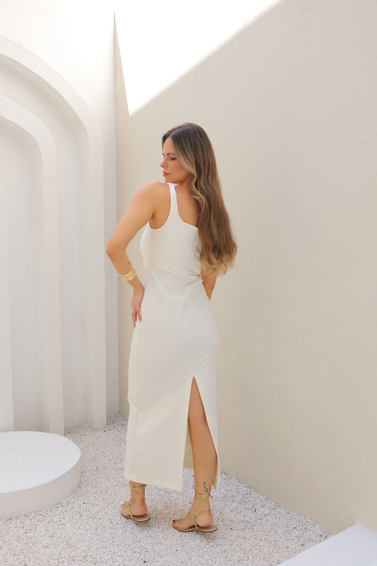 Vestido Angelina midi drapeado - Branco