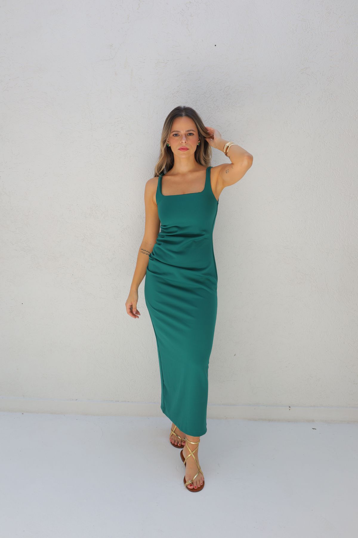 Vestido Angelina midi drapeado - Verde