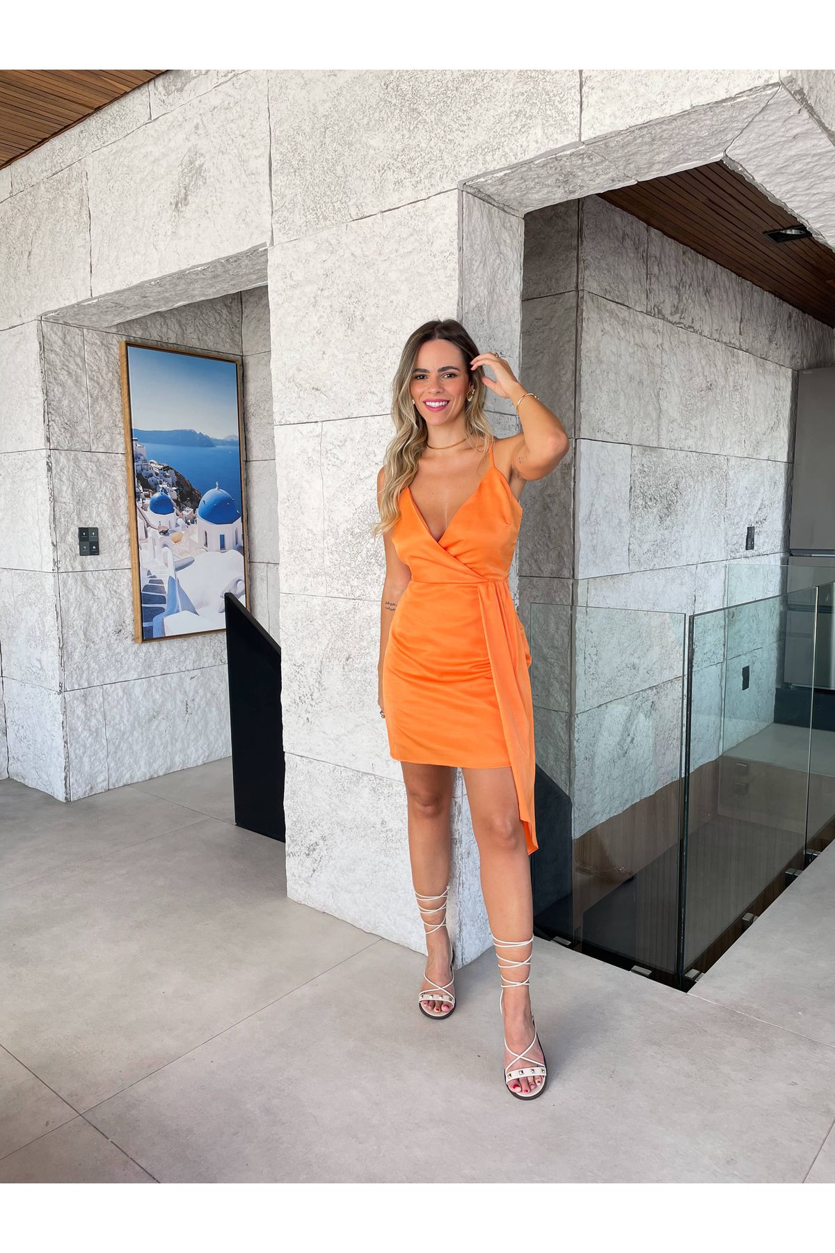 Vestido Nina acetinado - Pessego