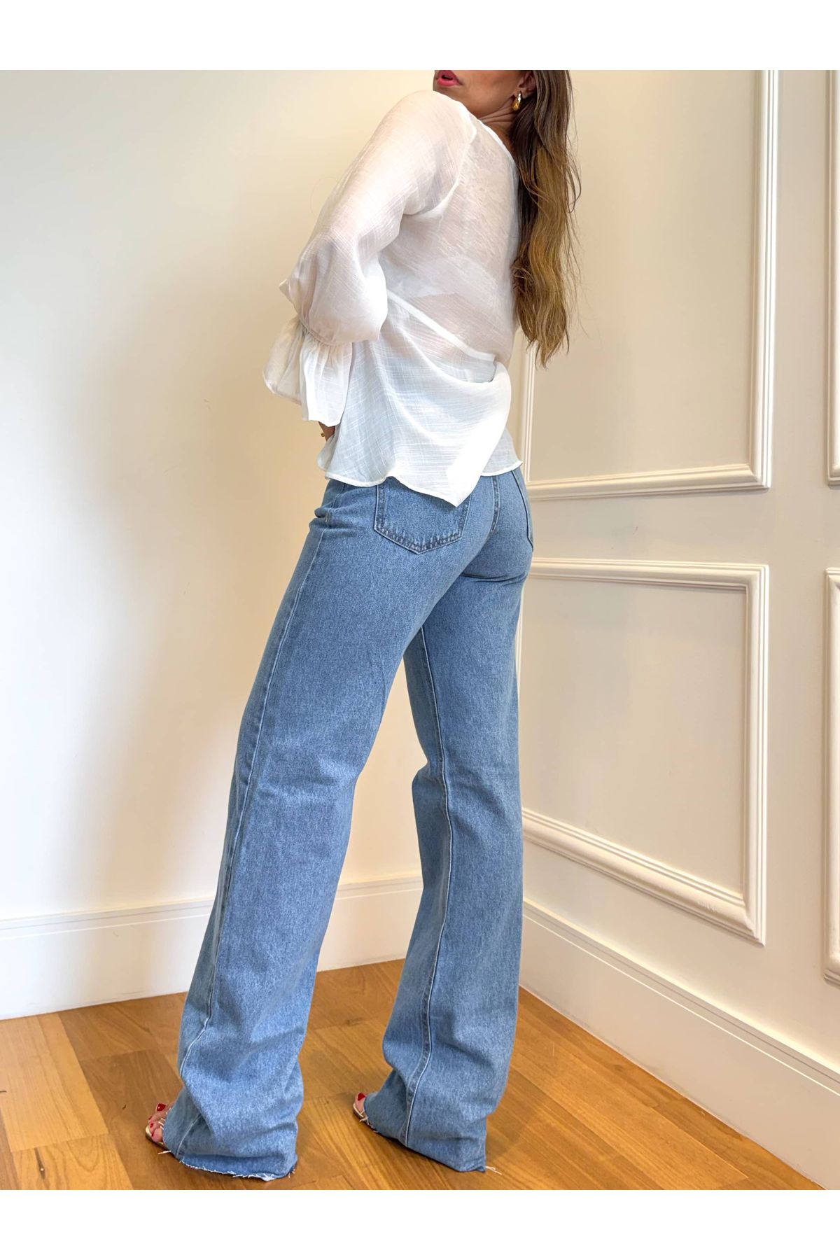 Calça Anita Wide Leg cintura média - jeans claro