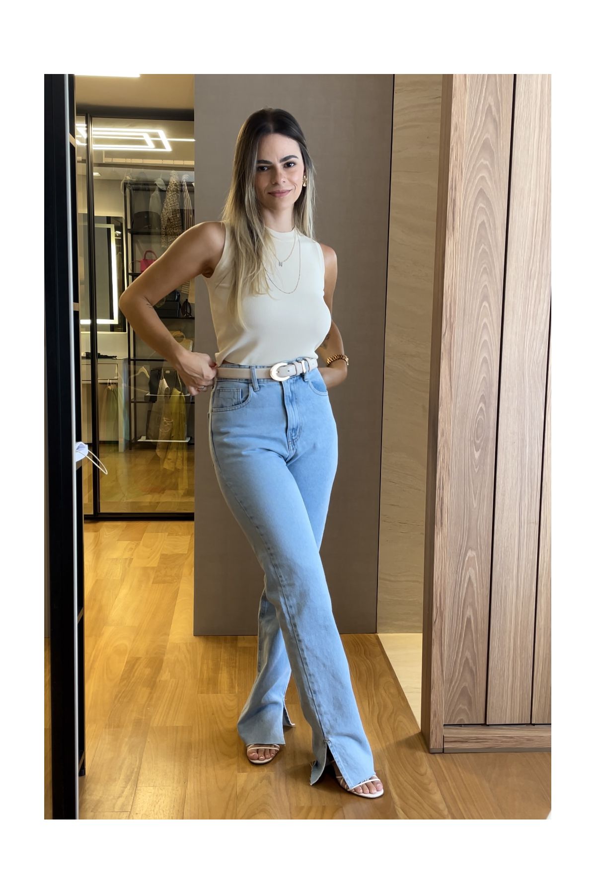 Blusa July regata com tecido canelado - Areia 