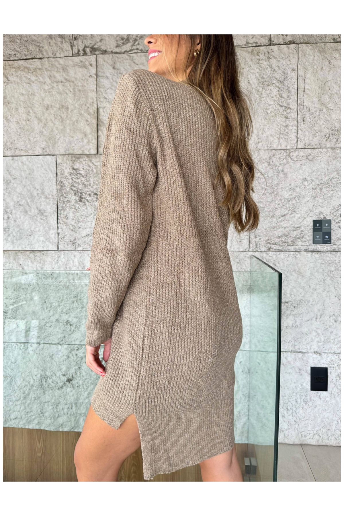 Vestido Yasmin De Tricot Manga Comprida - Marrom 