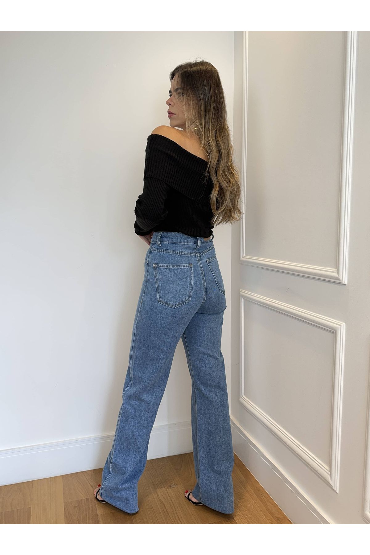 Calça Vih Wide Leg cintura super alta - Jeans médio 
