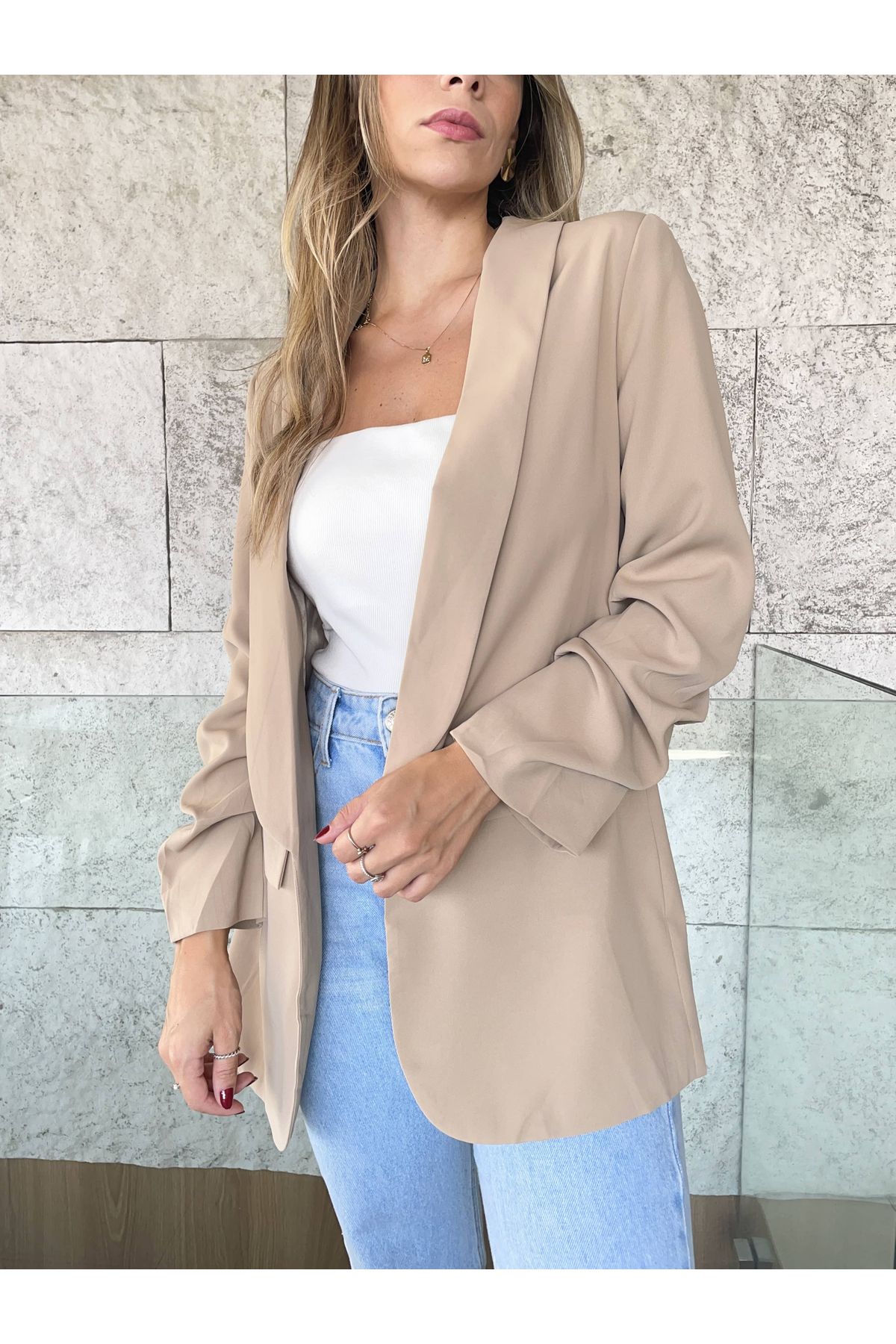 Blazer Giulia Alongado Com Manga 7/8 drapeada - Nude