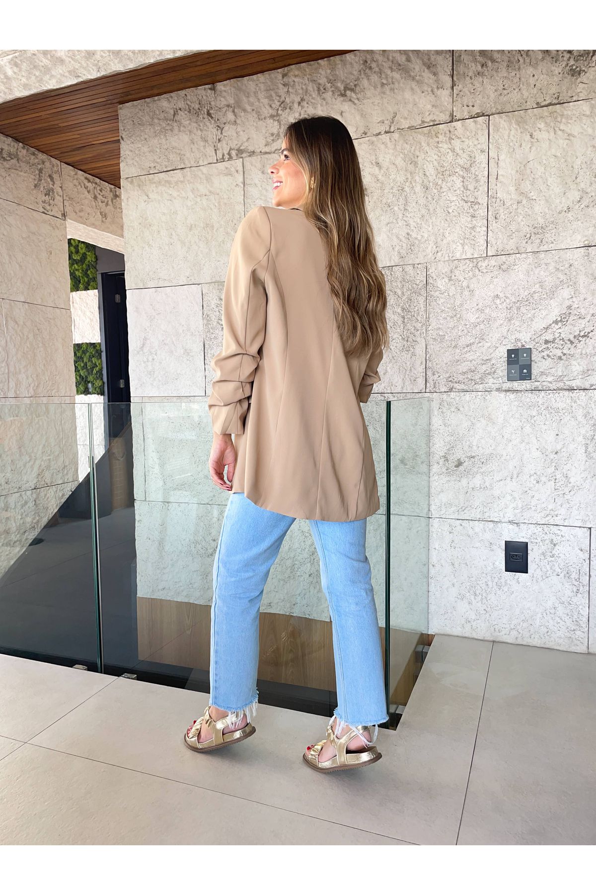 Blazer Giulia Alongado Com Manga 7/8 drapeada - Nude