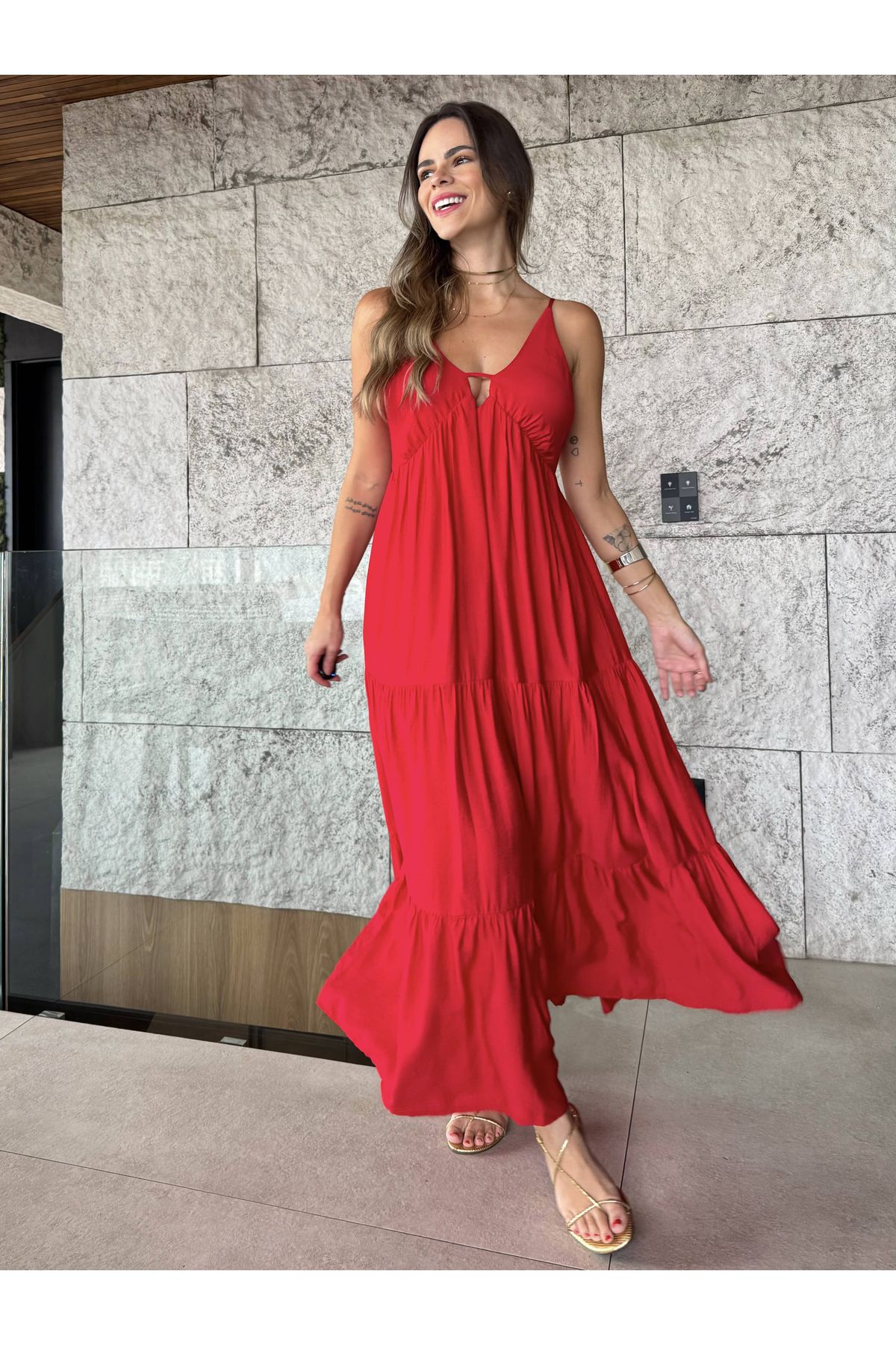 Vestido Viviane midi - Vermelho