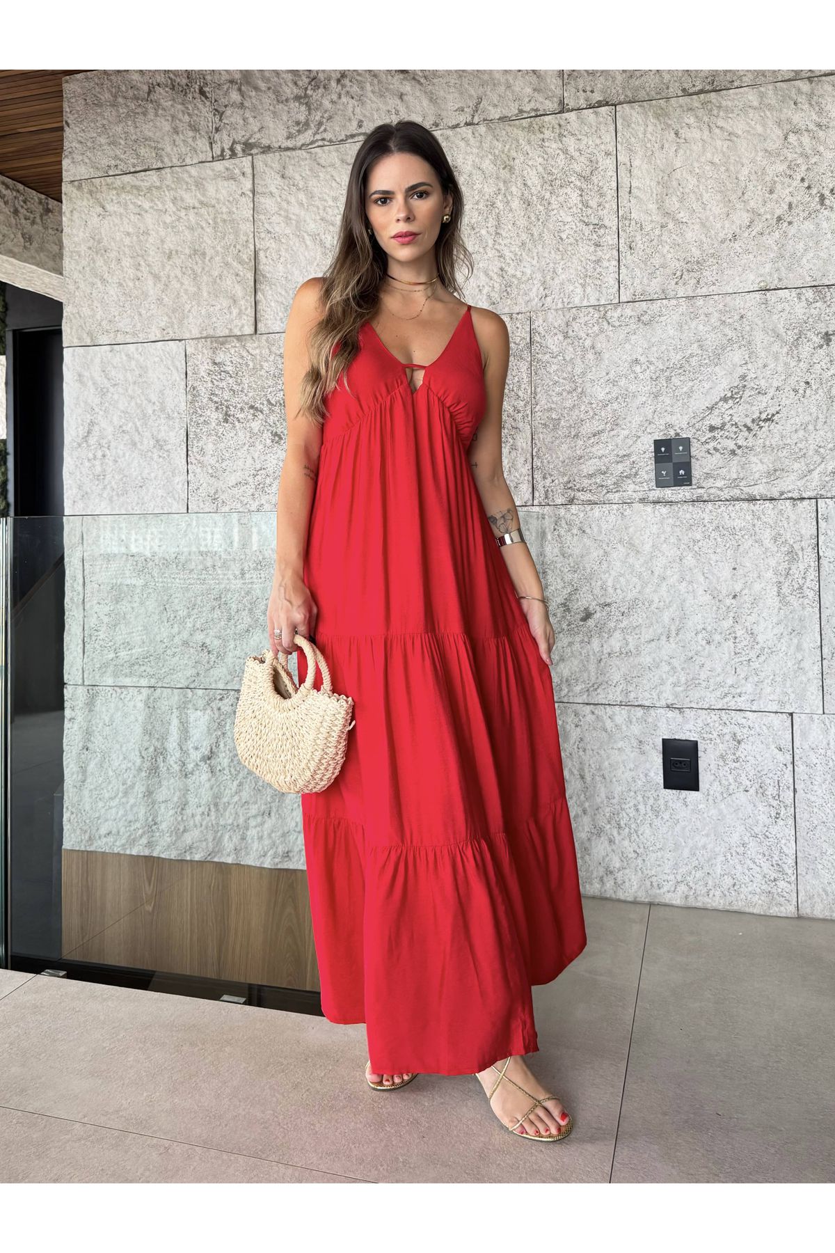 Vestido Viviane midi - Vermelho