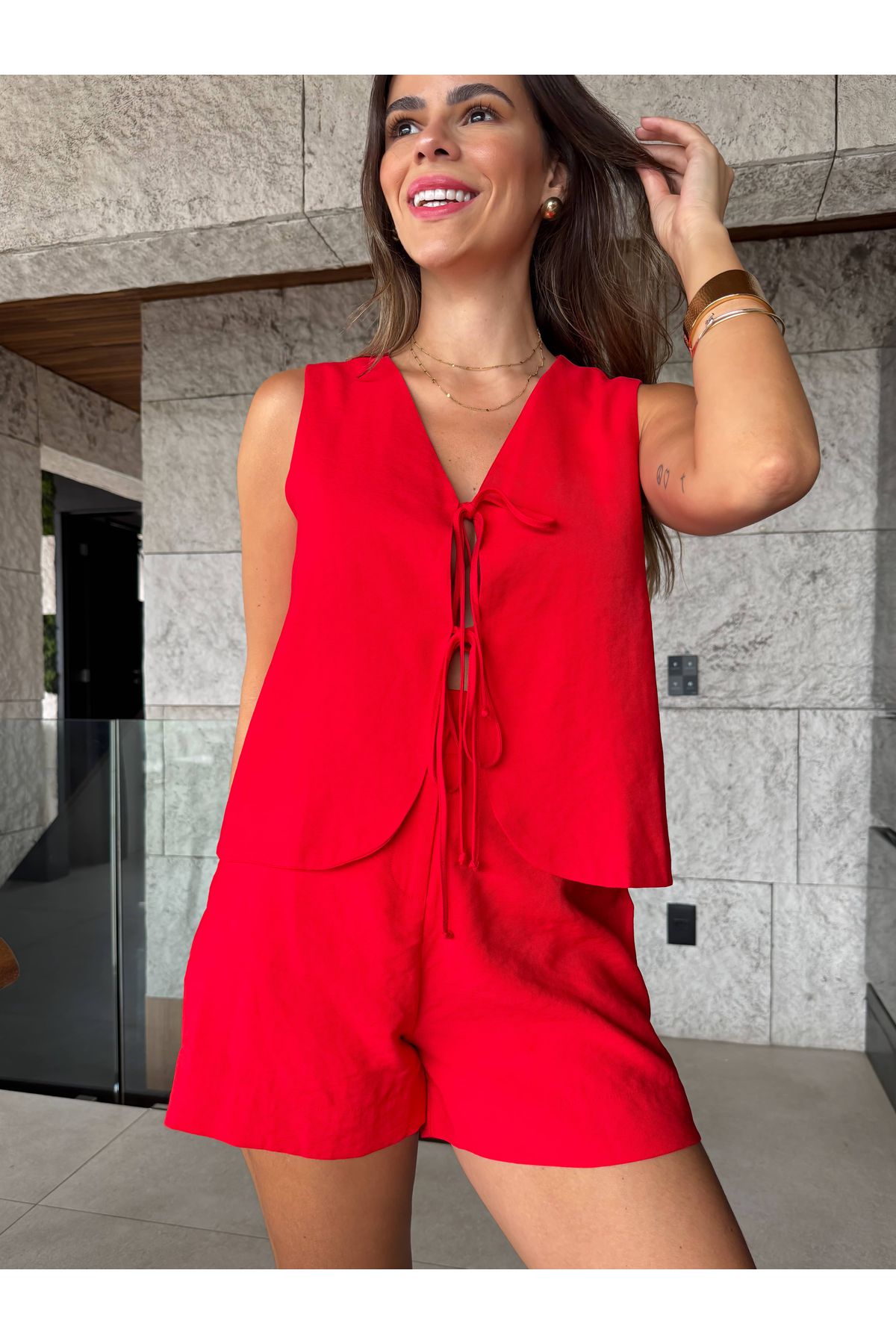 Short Giovana alfaiataria - Vermelho
