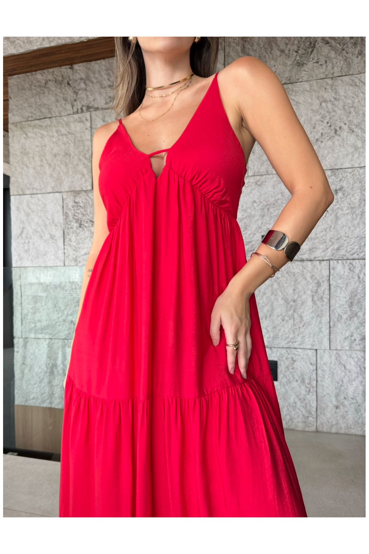 Vestido Viviane midi - Vermelho