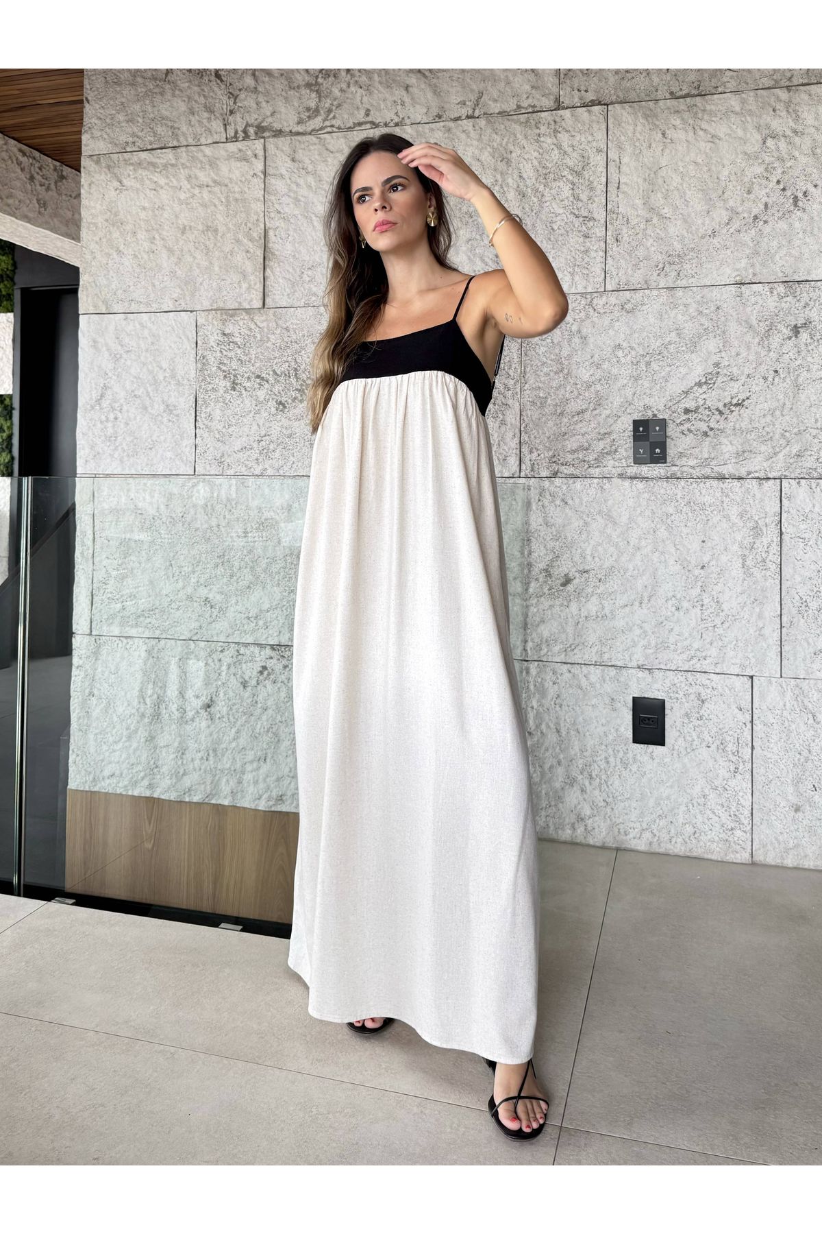 Vestido Alice bicolor - cru/preto