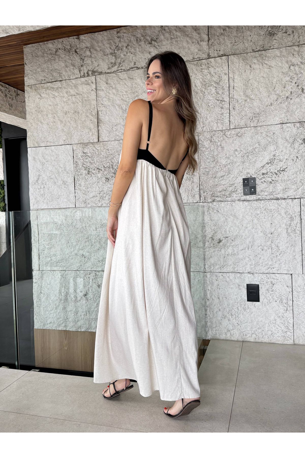 Vestido Alice bicolor - cru/preto