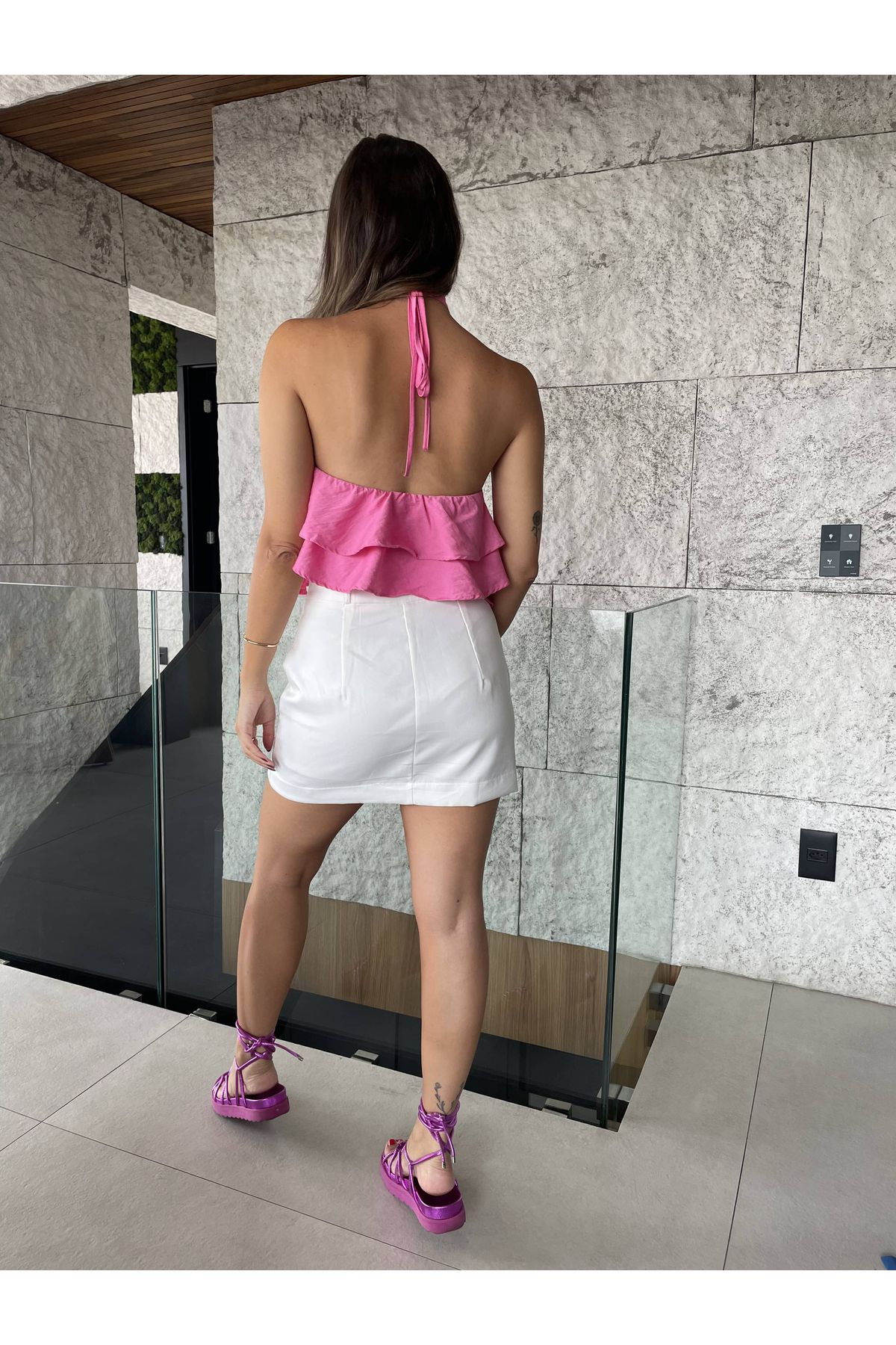 Blusa Jaque babados e flor - Rosa