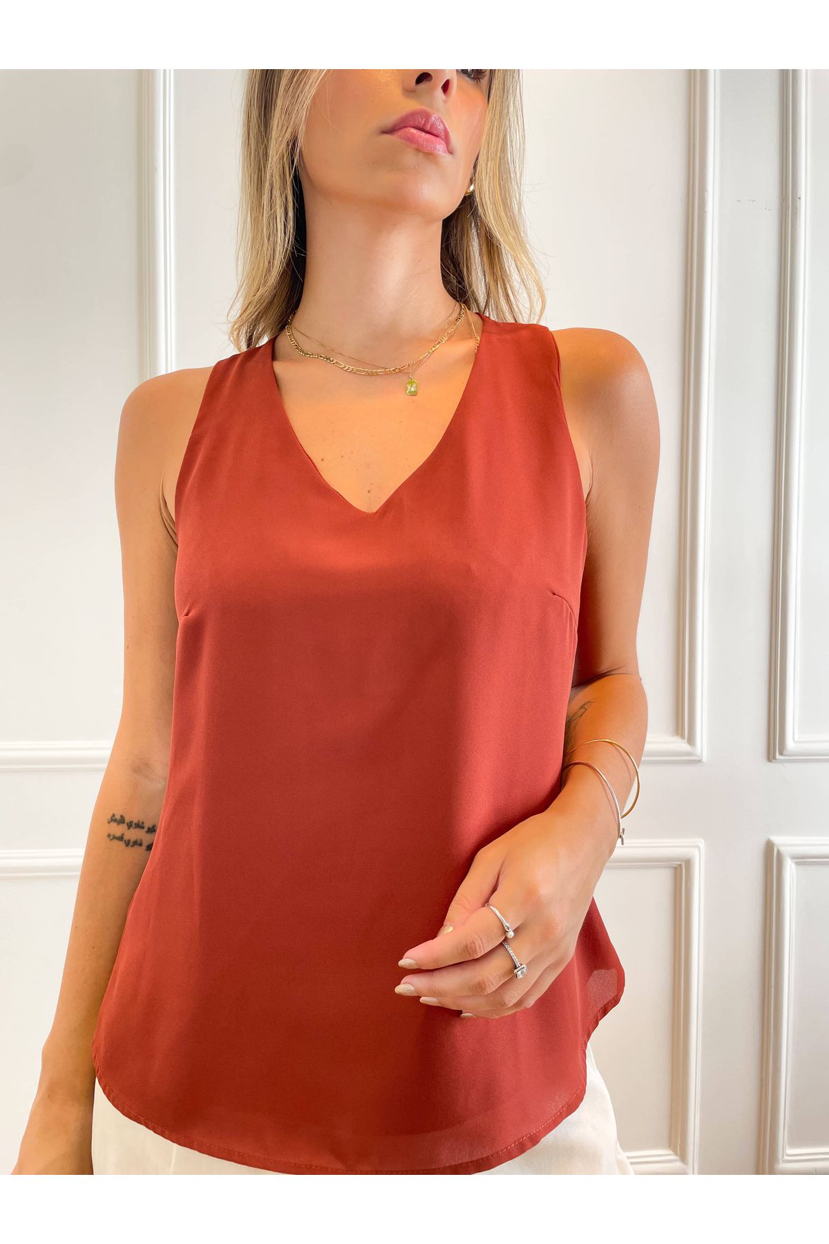 Blusa Kiara regata em crepe - Terracota 