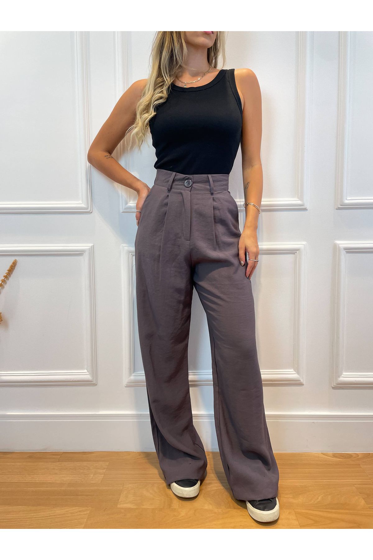Calca Ava Alfaiataria Wide Leg cinza