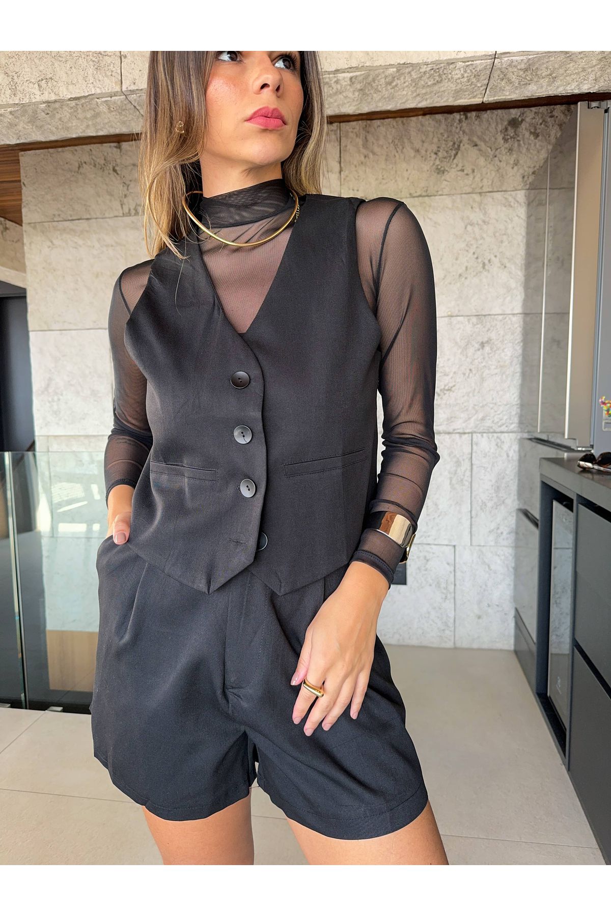 Short Hanna Alfaiataria - Preto
