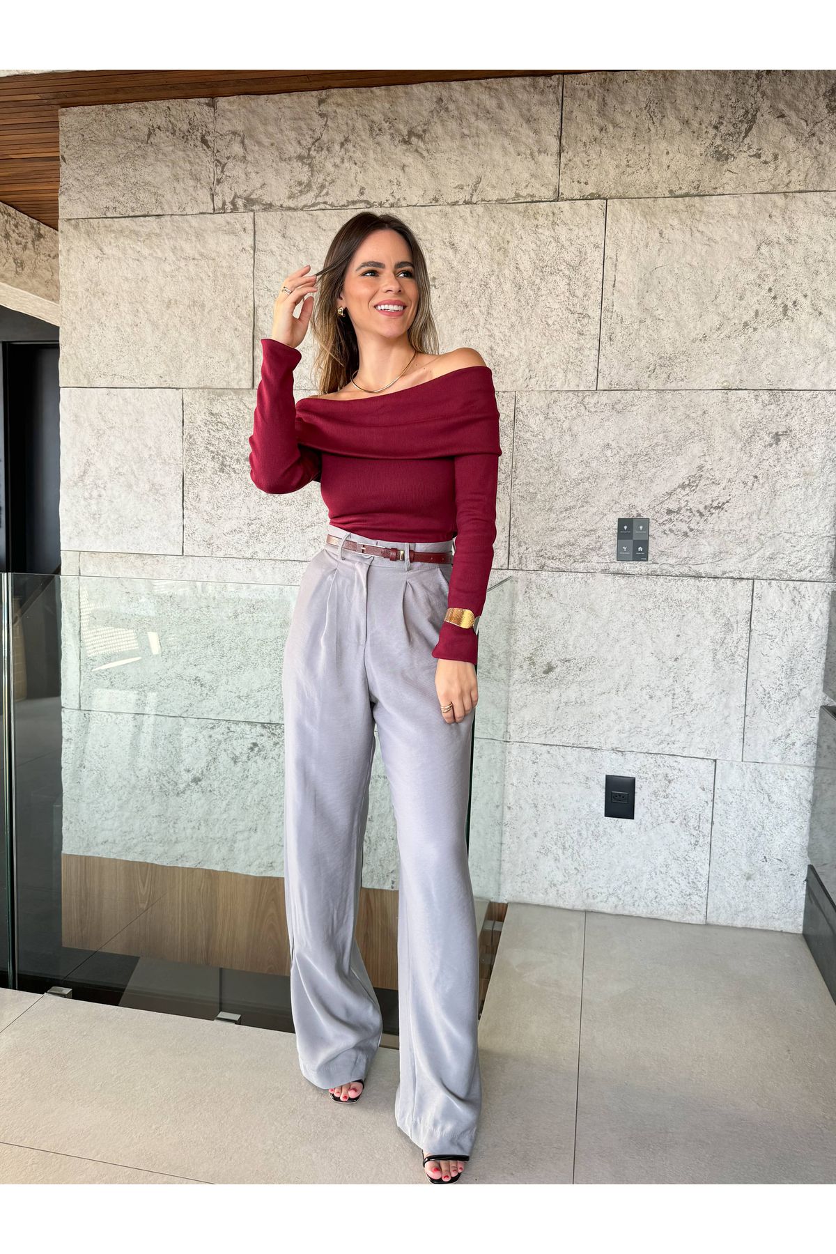 Calca Ava Alfaiataria Wide Leg - Cinza clara