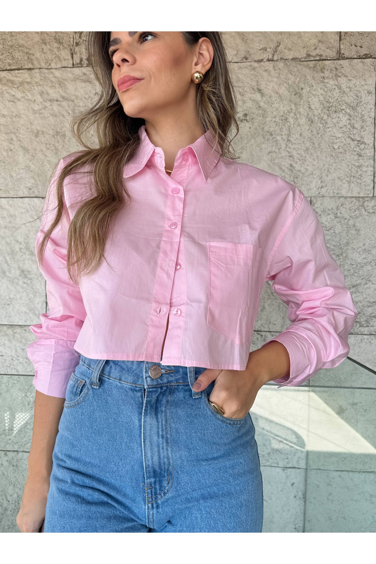 Camisa Catarina tricoline Rosa