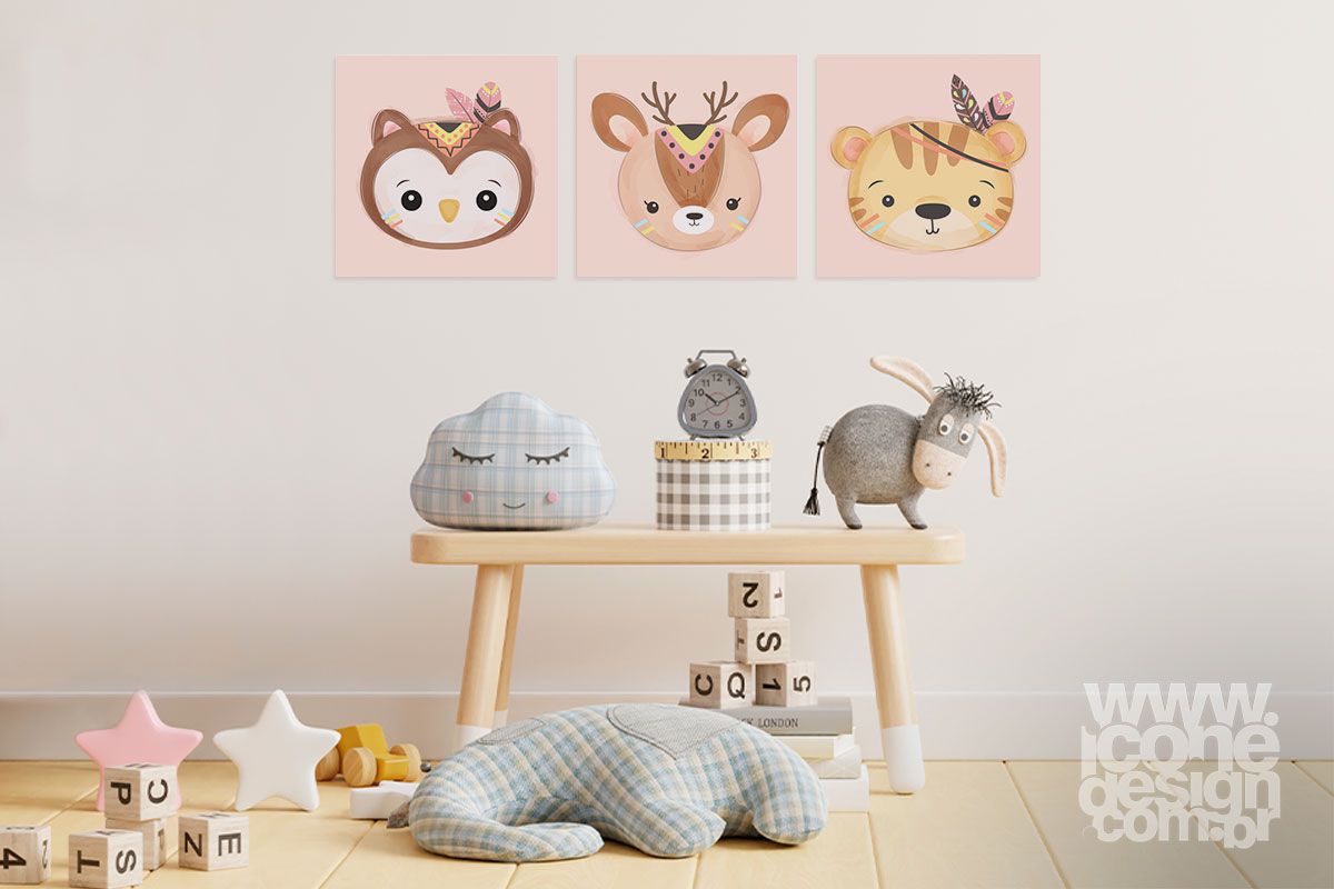 Kit 3 Quadros Infantil Animais I 20x20 