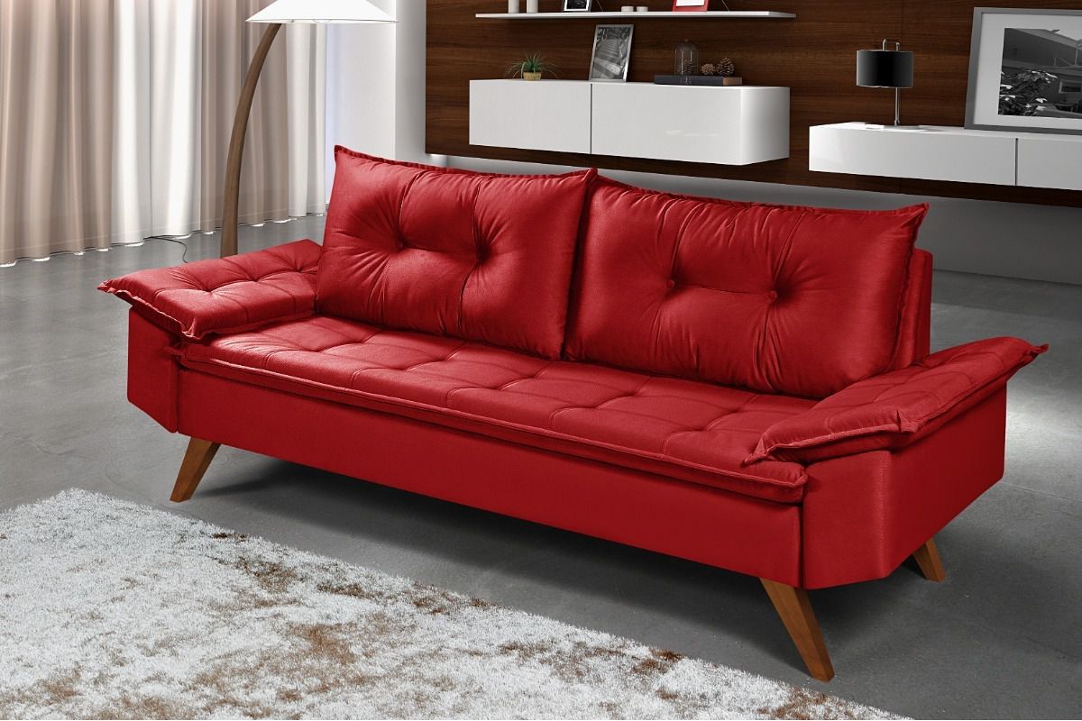 Sofá Vermelho 3 Lugares Bariloche em Suede Essencial Estofados Loja
