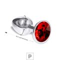 Plug de Metal P Cromado Com Strass 6cm SI (5845) - Pedra Vermelha