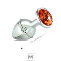 Plug de Metal M Cromado Com Strass 7cm SI (5846) - Pedra Dourada