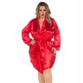 *Robe Cetim Manga Longa Plus Size (PS2080) - Vermelho