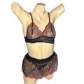 Conjunto Coração Com Sainha (ID1118) - Preto c/ Vermelho