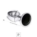 Plug de Metal P Cromado Com Strass 6cm SI (5845) - Pedra Preta