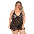 *Camisola Renda Aberta Plus Size (PS2062) - Preto