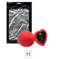 Plug Silicone M Vermelho Base Formato de Coração SI (7206V) - Pedra Preta