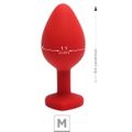 Plug Silicone M Vermelho Base Formato de Coração SI (7206V) - Pedra Preta