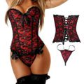 *Corselet Rendado Com Barbatana VP (CS006) - Vermelho C/ Preto