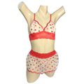 Conjunto Coração Com Sainha (ID1118) - Branco c/ Vermelho