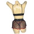 Conjunto Coração Com Sainha (ID1118). - Preto c/ Vermelho
