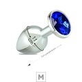 Plug de Metal M Cromado Com Strass 7cm SI (5846) - Pedra Azul