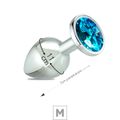 Plug de Metal M Cromado Com Strass 7cm SI (5846) - Pedra Azul Céu