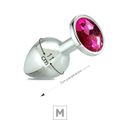 Plug de Metal M Cromado Com Strass 7cm SI (5846) - Pedra Pink