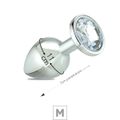 Plug de Metal M Cromado Com Strass 7cm SI (5846) - Pedra Transparente