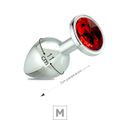 Plug de Metal M Cromado Com Strass 7cm SI (5846) - Pedra Vermelha