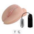 Masturbador Duplo Vagina Pelos e Ânus em Cyberskin Com Vibro SI (1048) - Bege