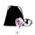Plug de Metal P Com Pedra Formato de Coração 6cm SI (5848) - Pedra Rosa
